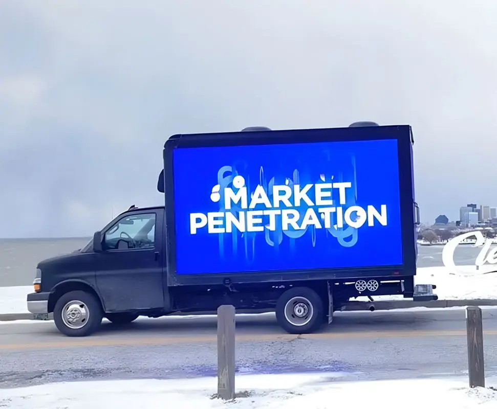 A truck with the words " market penetration ".